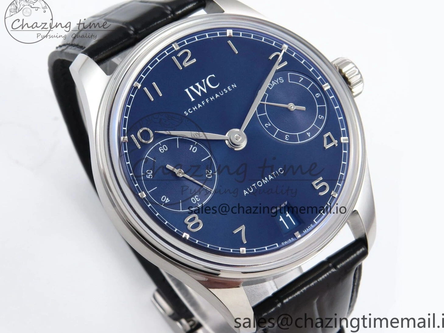 MIROTIME 0127 Portugieser Automatic SS IW501704 APSF 1:1 Best Edition Blue Dial on Black Leather Strap A HighPerformance 7008